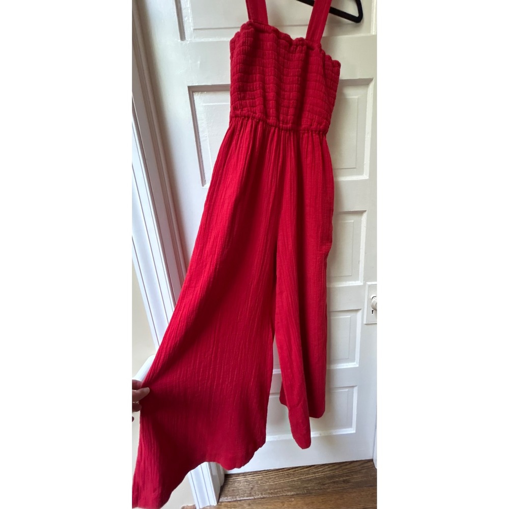 Quince Red Smocked Jumpsuit Wide Legs Size XS - Picture 8 of 8